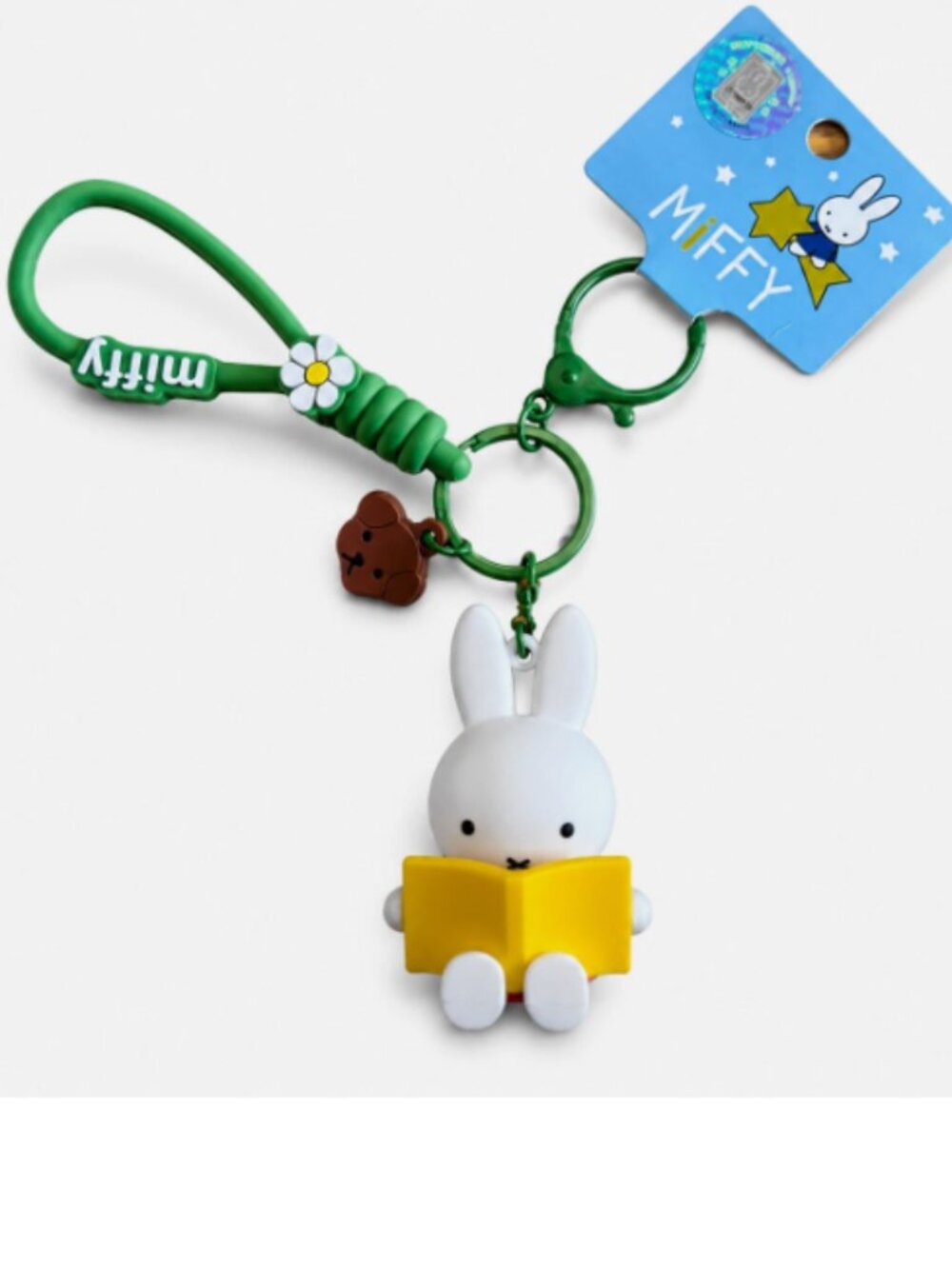 New Miffy Key Fob Keychain Reading Book Yellow Rabbit Clip Ring Bag Tote Holder
